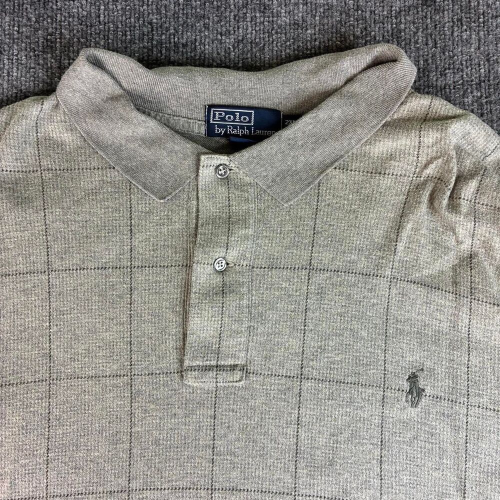 Polo Ralph Lauren Men’s 2XLT Tall Gray Windowpane Plaid Polo Shirt Pony Logo